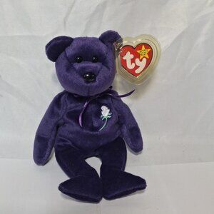 Ty Beanie Babies Princess Bear Toy, Purple with white FLower & tags,